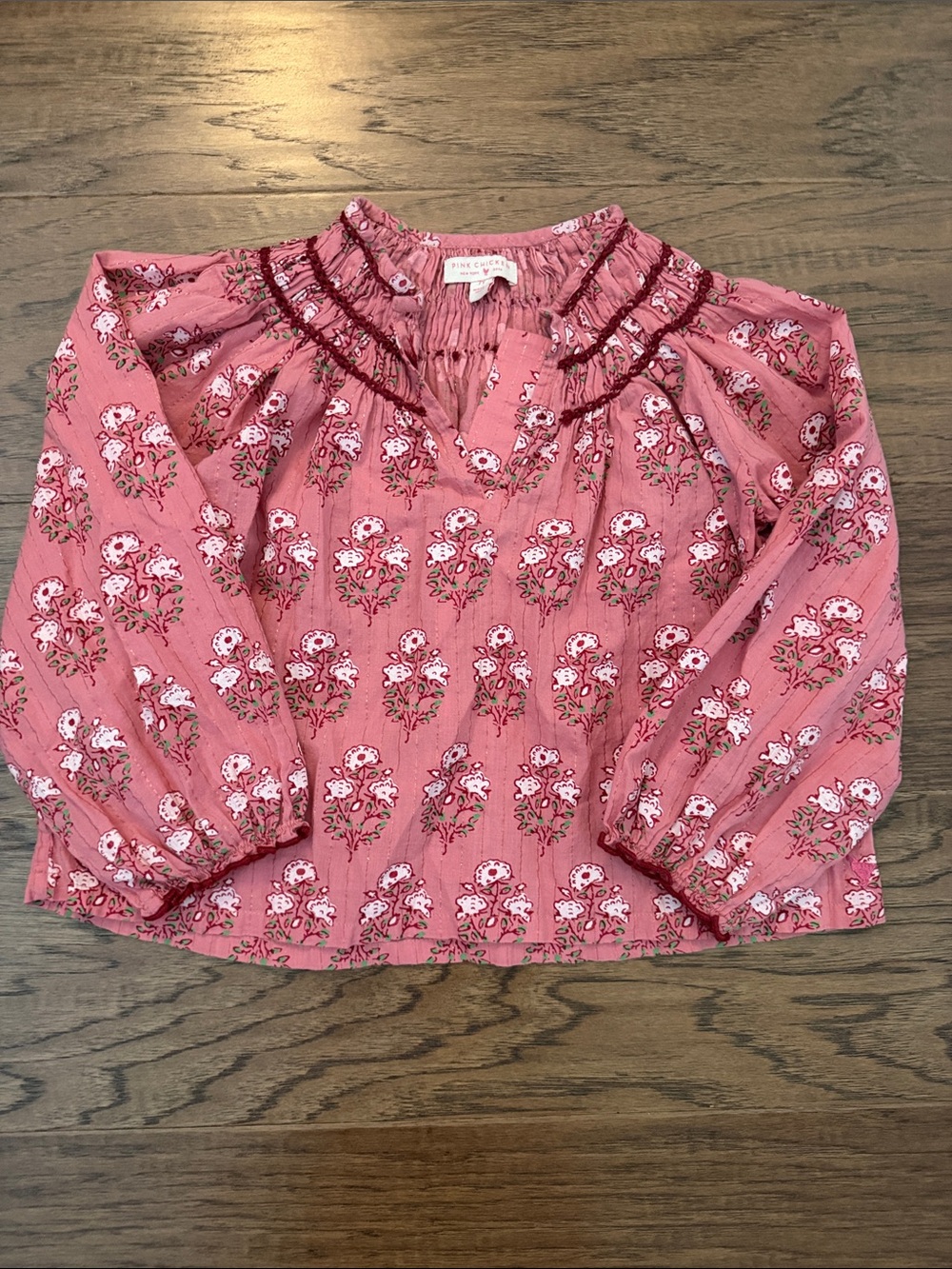 Pink Chicken Girls Ava Top in Pink Strawflower Block Print metallic sz 7Y